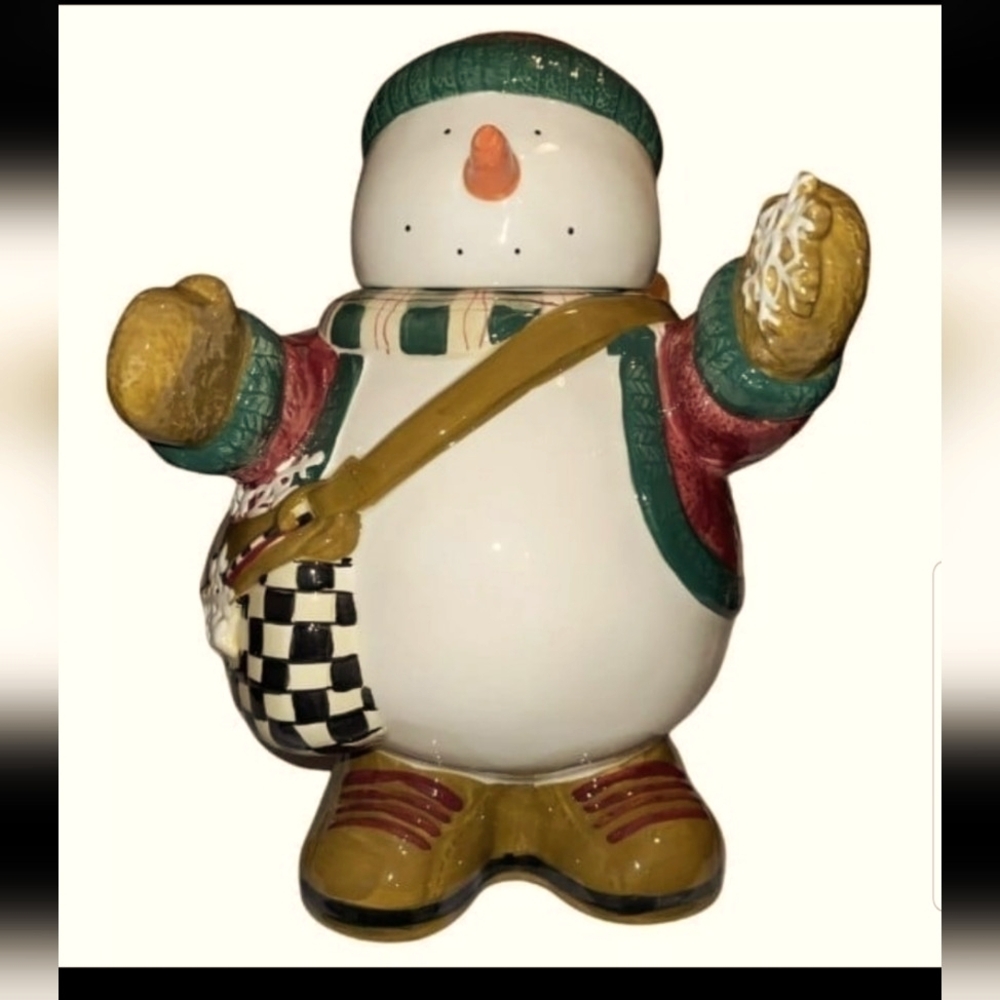 Vintage 90's Sakura China Debbie Mumm Handpainted Snowman Angel Cookie Jar